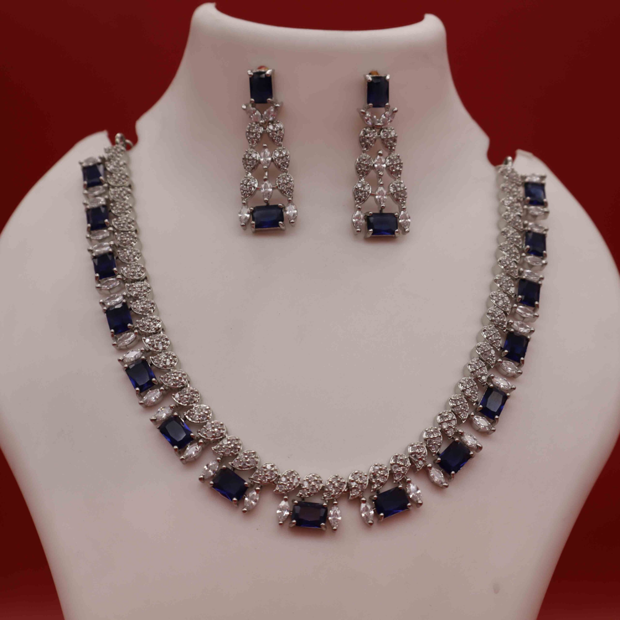 Blue Stone Cz Necklace Set
