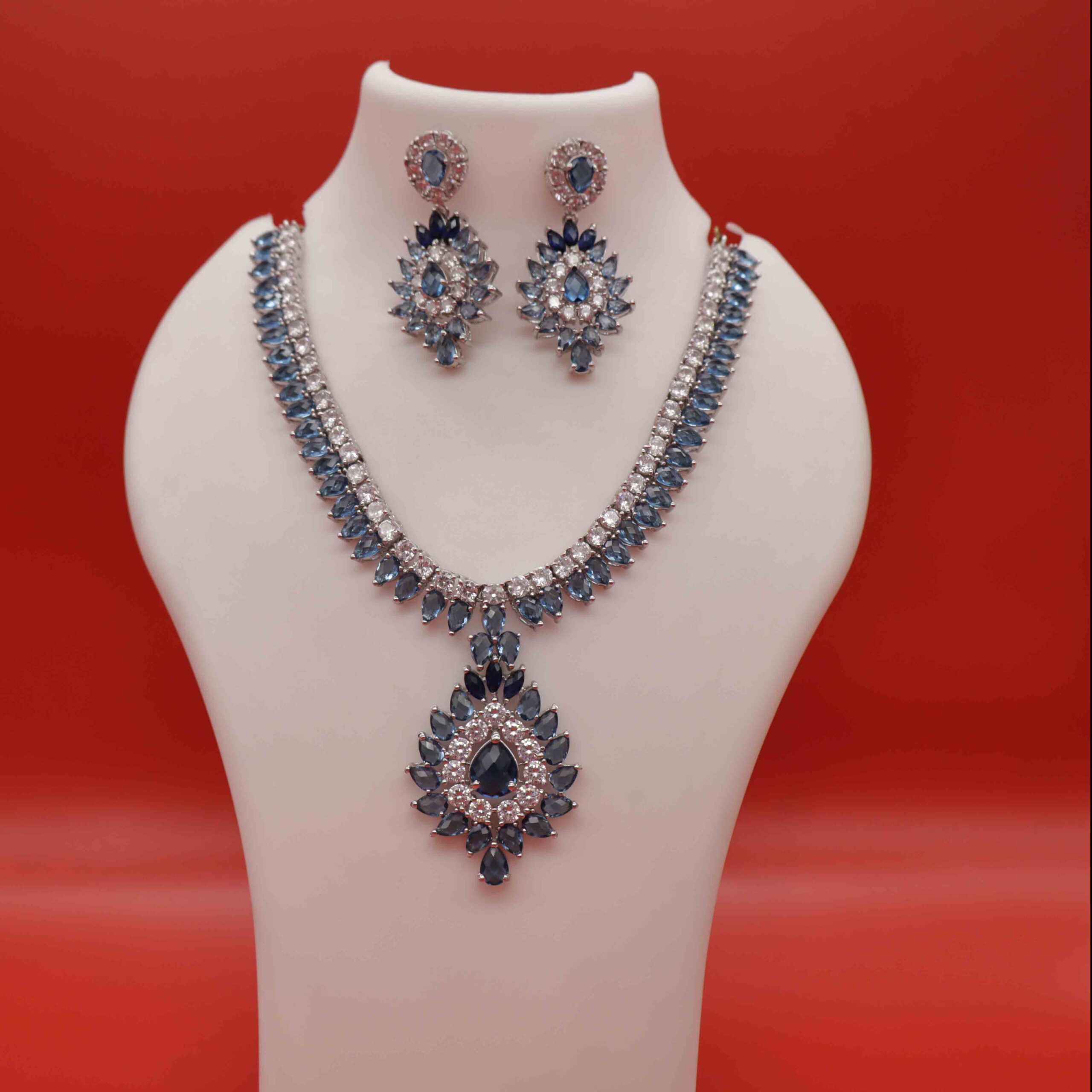 Blue Stone Cz Necklace Set