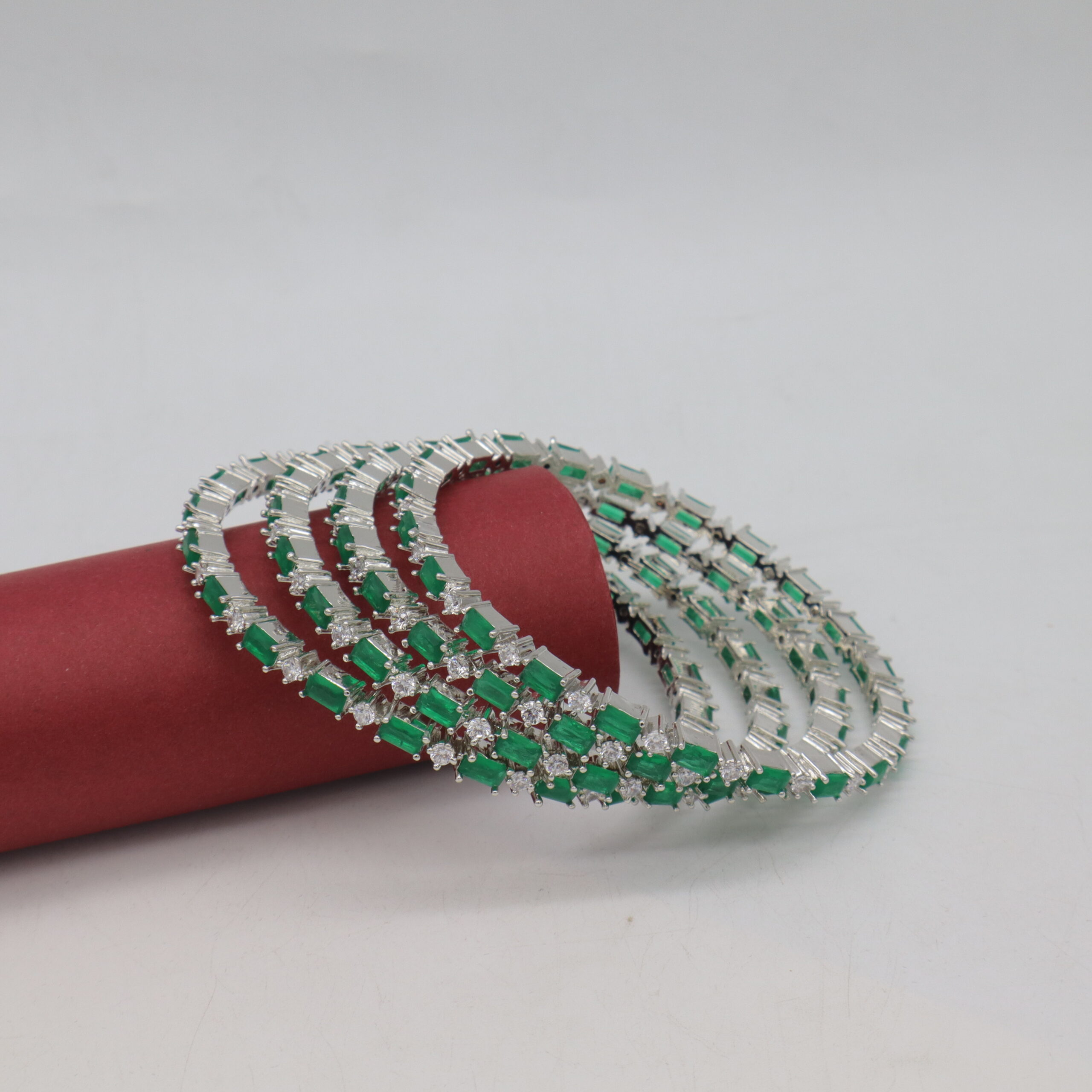 Panna Stone Cz Bangle Set